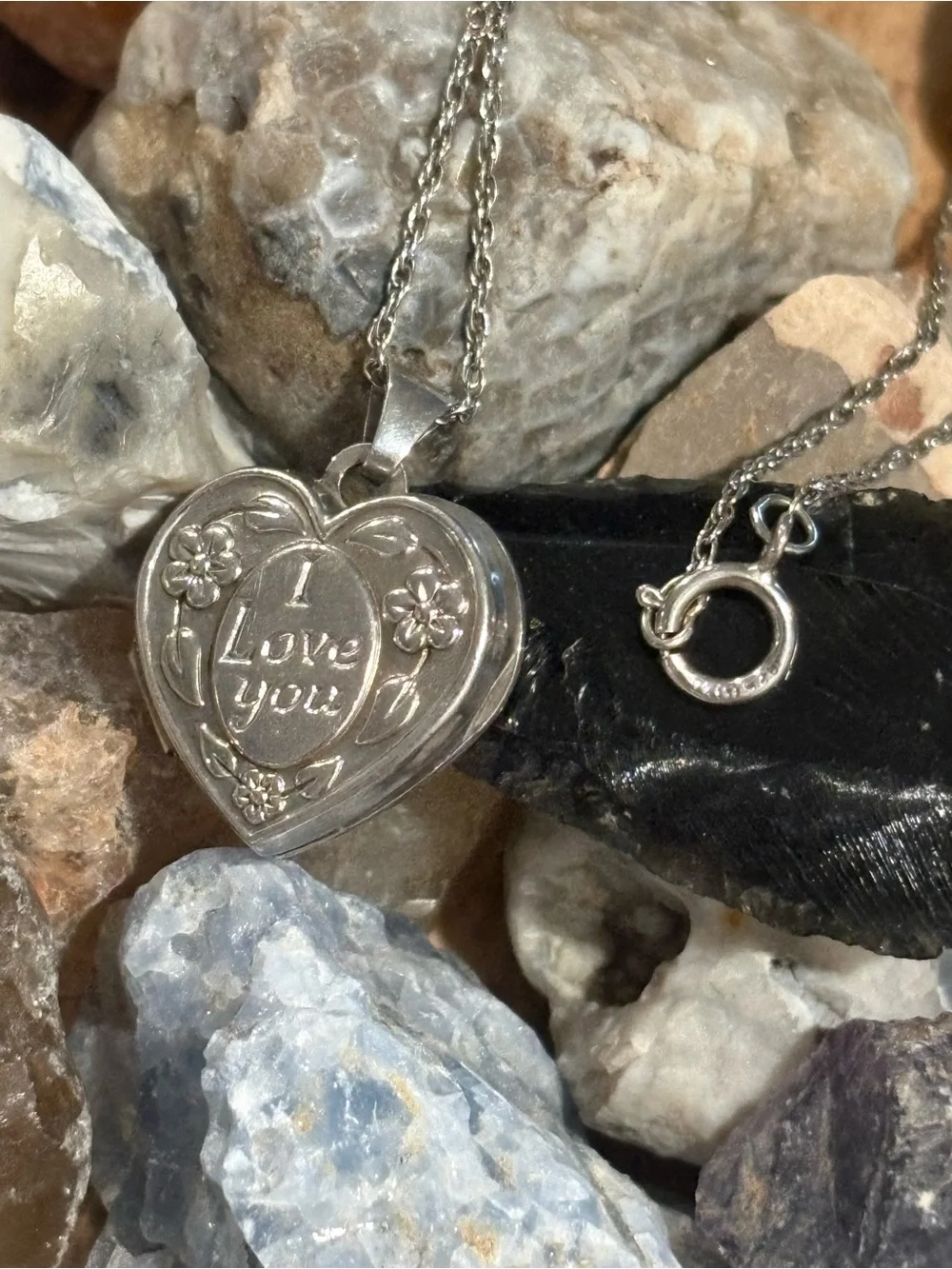 Sterling Silver 'I Love You' Heart Pendant Necklace - Silver